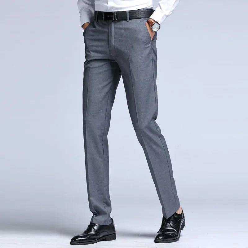 New Men's Dress Suit Pants Elastic Straight Formal Business Office Club Party Trousers for Men Solid Slim Casual Pants Oversize