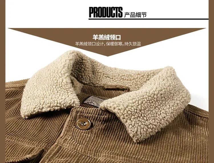 Male Cotton Jackets Padded Warm Loose Parka Coat Corduroy Short Jacket Man Solid Zip Windbreaker Winter Men's Fleece Jacket