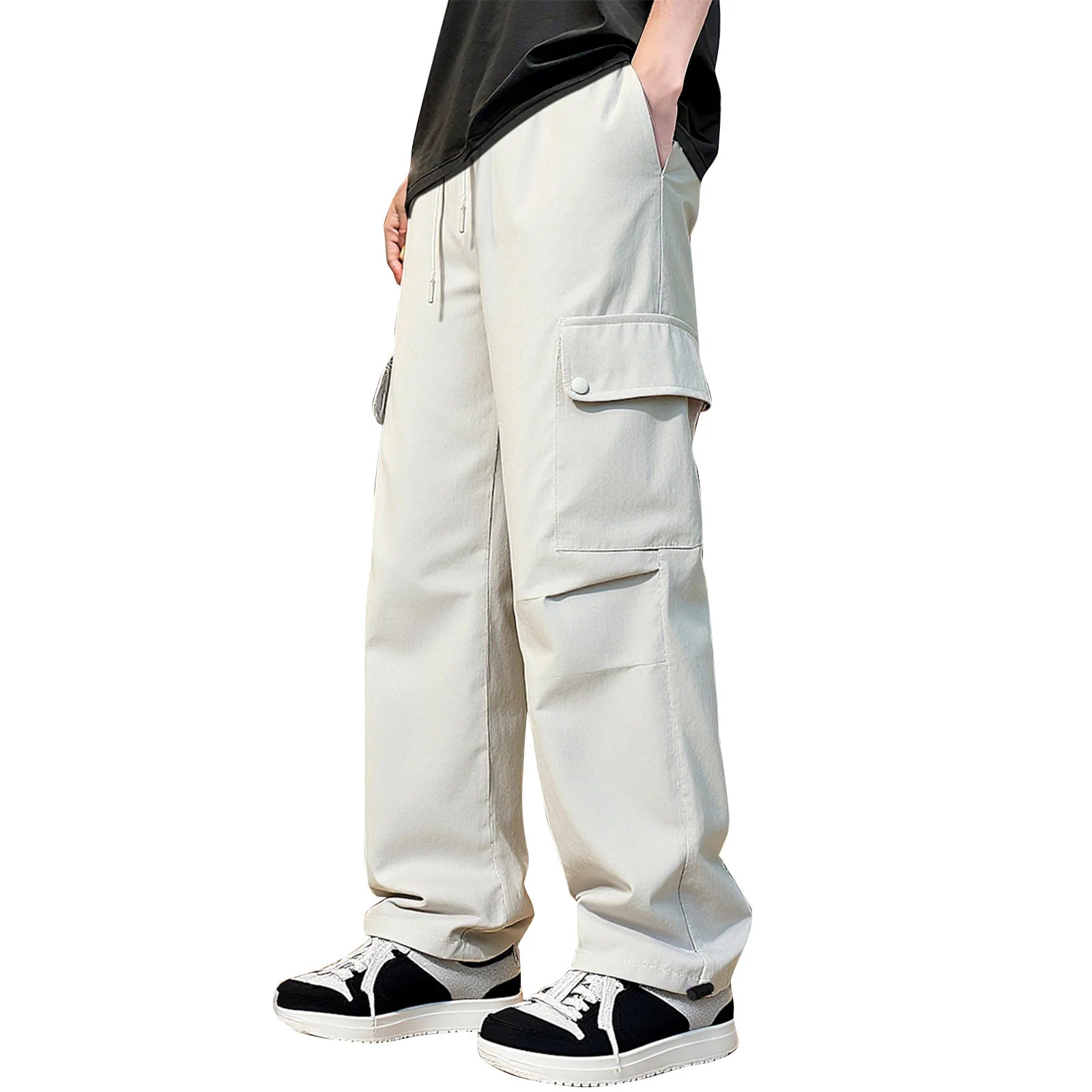 Men'S Casual Fashion Work Trousers Solid Color Multi-Color Loose Pocket Work Trousers Men'S Home Trousers Nine-Point Trousers