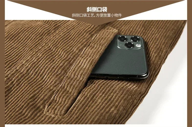 Male Cotton Jackets Padded Warm Loose Parka Coat Corduroy Short Jacket Man Solid Zip Windbreaker Winter Men's Fleece Jacket