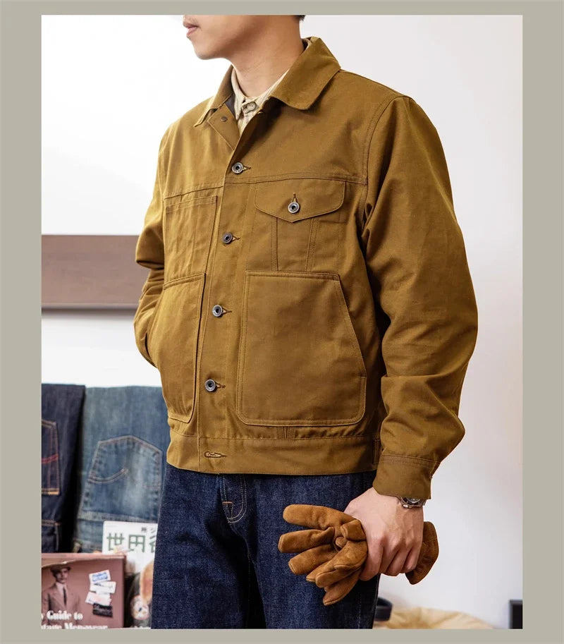 Red Tornado Waxed Canvas Cruiser Jacket Water Resistant Rugged Style Men's Work Outerwear
