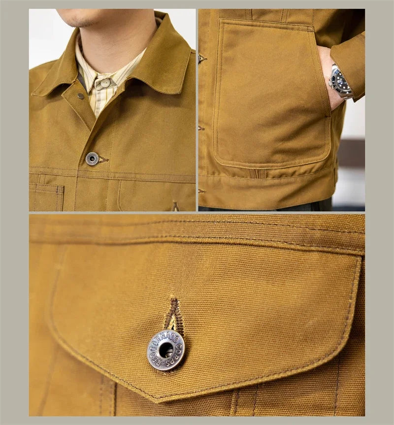 Red Tornado Waxed Canvas Cruiser Jacket Water Resistant Rugged Style Men's Work Outerwear