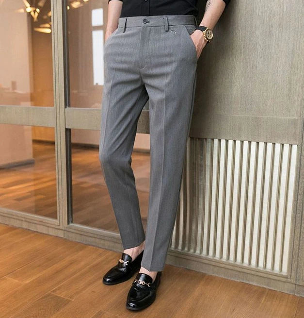 Trousers for Men Cropped Slim Fit Formal Work Casual Pants Man Dress Tailoring Baggy Polyester Slacks Korean Style Cotton Sale