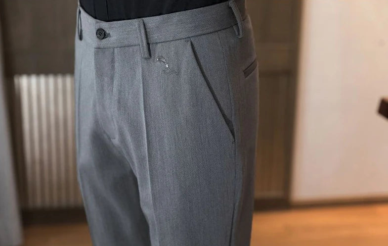 Trousers for Men Cropped Slim Fit Formal Work Casual Pants Man Dress Tailoring Baggy Polyester Slacks Korean Style Cotton Sale