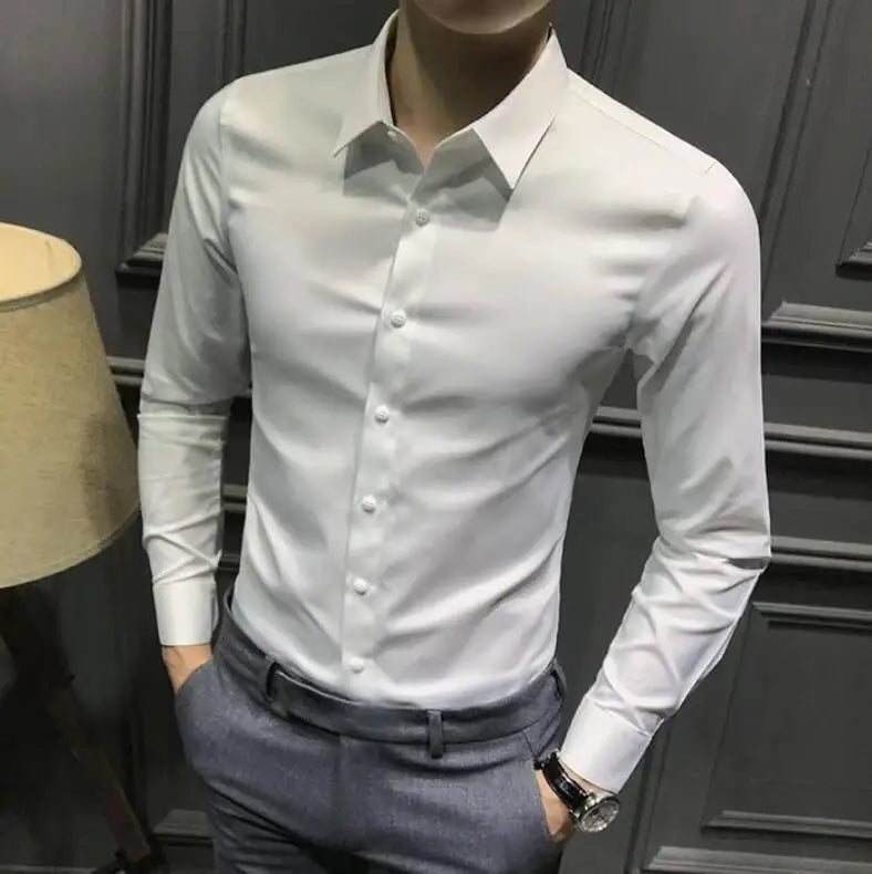 Dress Shirt Long Sleeve Silk Business Plain Man Tops Formal Shirts and Blouses for Men Office Cotton with Collar S Cool Clothing