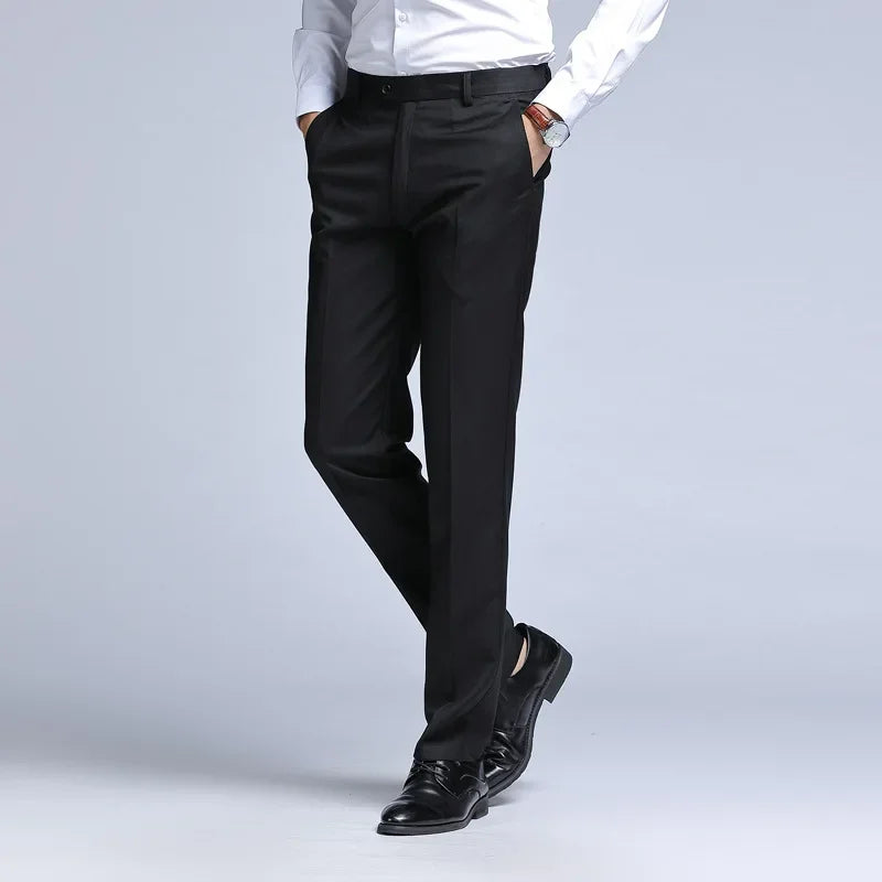 New Men's Dress Suit Pants Elastic Straight Formal Business Office Club Party Trousers for Men Solid Slim Casual Pants Oversize
