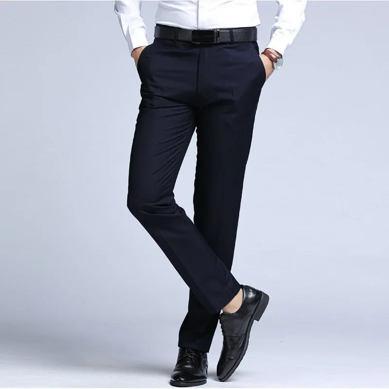 New Men's Dress Suit Pants Elastic Straight Formal Business Office Club Party Trousers for Men Solid Slim Casual Pants Oversize