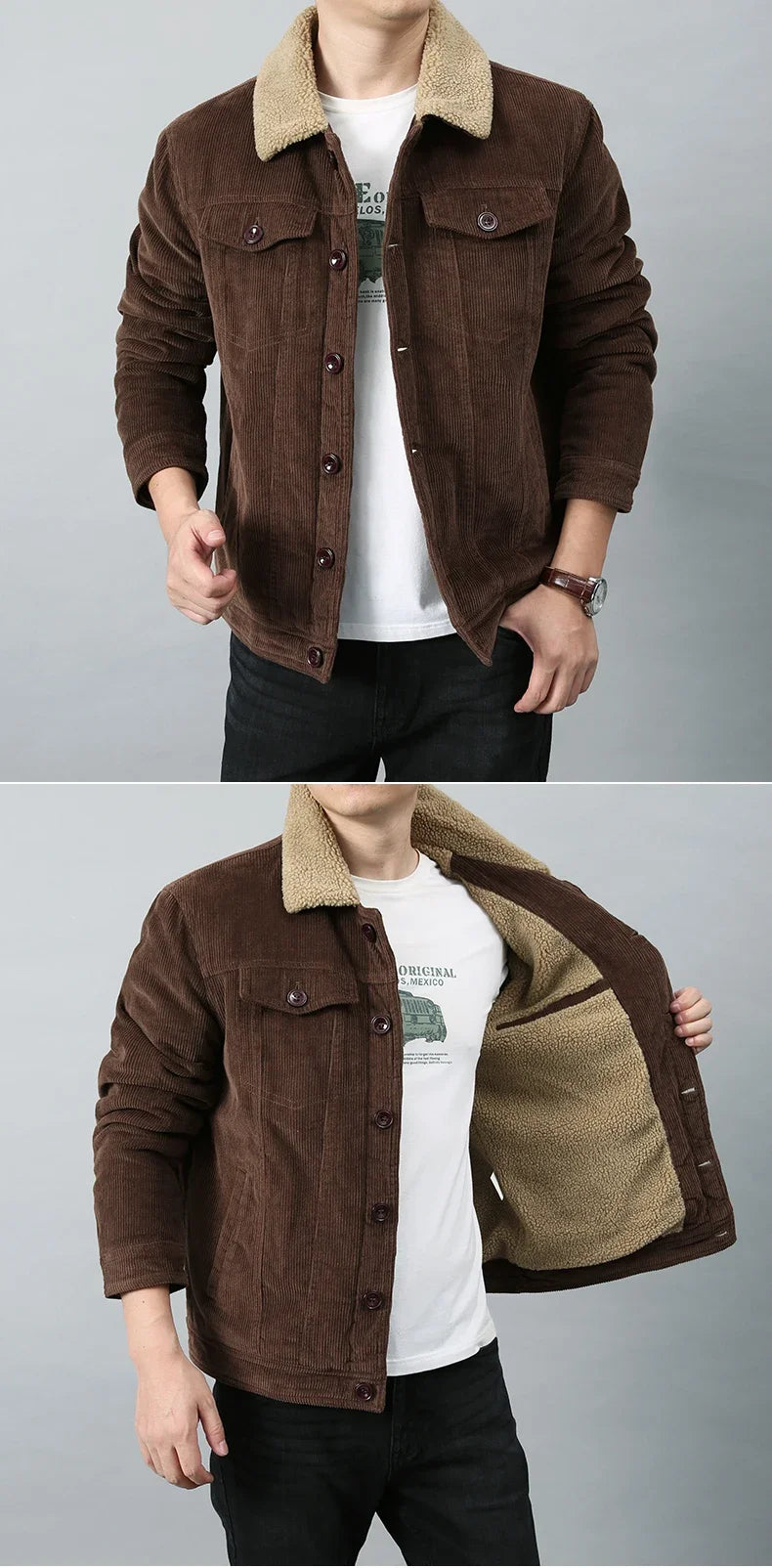Male Cotton Jackets Padded Warm Loose Parka Coat Corduroy Short Jacket Man Solid Zip Windbreaker Winter Men's Fleece Jacket