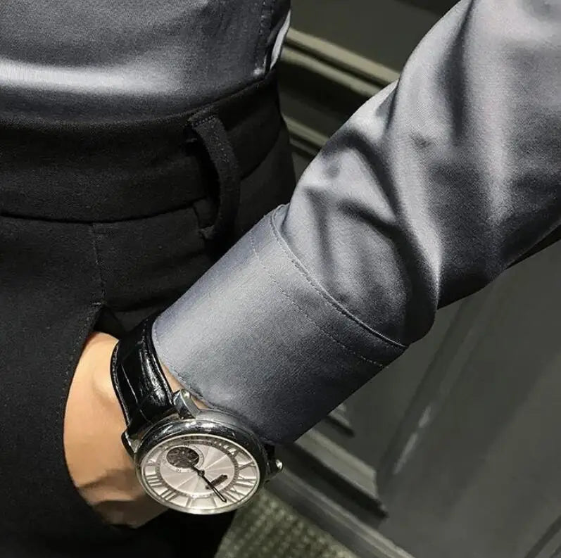 Dress Shirt Long Sleeve Silk Business Plain Man Tops Formal Shirts and Blouses for Men Office Cotton with Collar S Cool Clothing