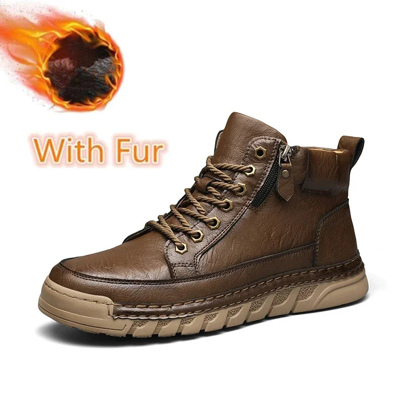 Men's High Top Leather Sneakers Comfortable Men's Motocross Boots Non Slip Walking Shoes Classic Botas Outdoor Treking Footwear