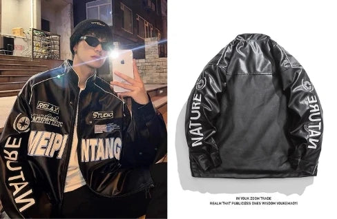 Trendy Y2k Autumn Varsity Jacket Long Sleeve Motorcycle Jacket Racing Baseball Jackets Women Printed Loose Coat Single-breasted