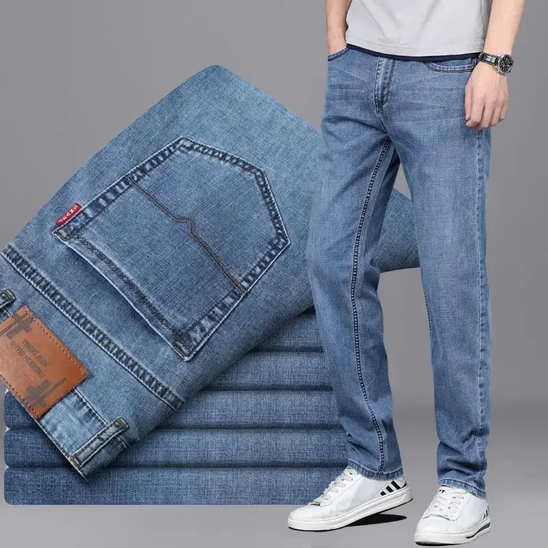 Men's Jeans Elastic Man Cowboy Pants Stretch Trousers Straight Light Blue Comfortable Xs 2025 Fashion Washed Y2k Streetwear