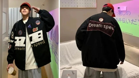 Trendy Y2k Autumn Varsity Jacket Long Sleeve Motorcycle Jacket Racing Baseball Jackets Women Printed Loose Coat Single-breasted