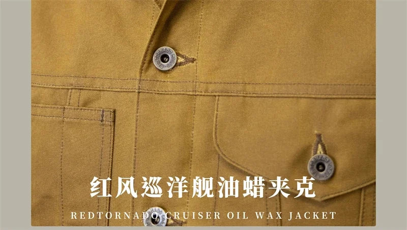 Red Tornado Waxed Canvas Cruiser Jacket Water Resistant Rugged Style Men's Work Outerwear