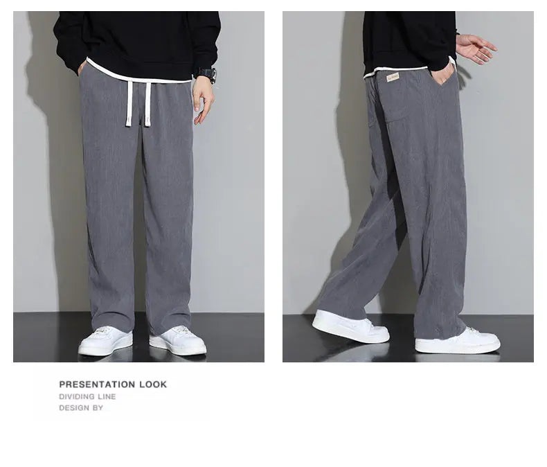 Corduroy Pants for Men 2025 Casual Wide Leg Trousers Soft Loose Fit Straight Pants Men Autumn Lounge Corduroy Trousers