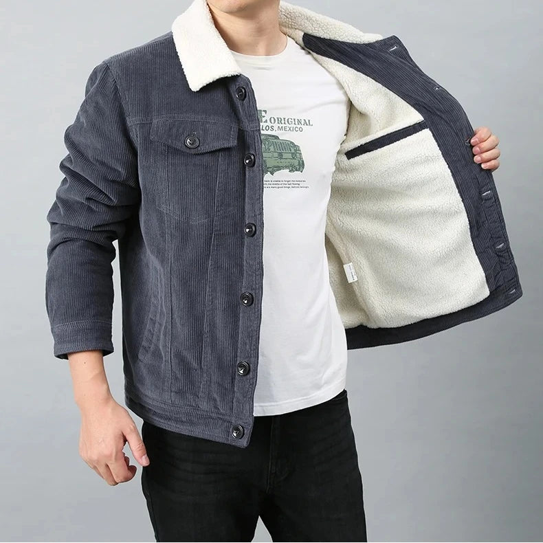 Male Cotton Jackets Padded Warm Loose Parka Coat Corduroy Short Jacket Man Solid Zip Windbreaker Winter Men's Fleece Jacket