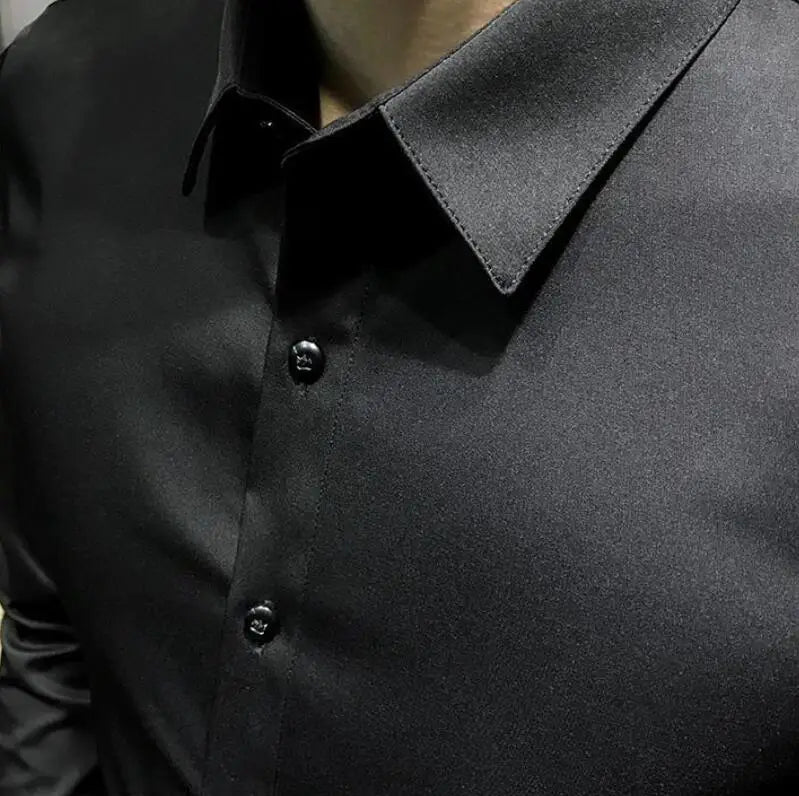 Dress Shirt Long Sleeve Silk Business Plain Man Tops Formal Shirts and Blouses for Men Office Cotton with Collar S Cool Clothing