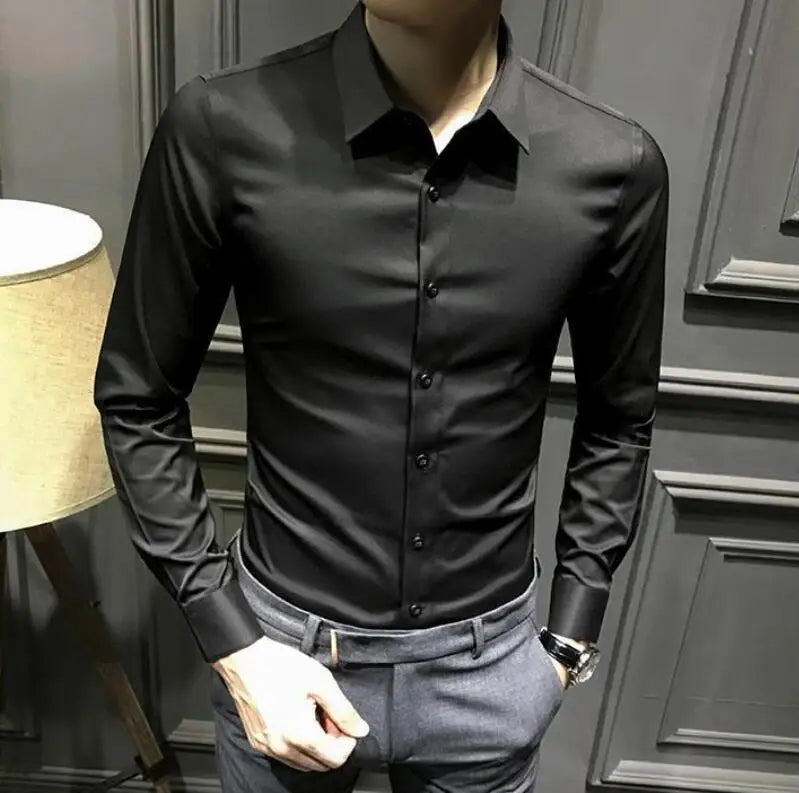 Dress Shirt Long Sleeve Silk Business Plain Man Tops Formal Shirts and Blouses for Men Office Cotton with Collar S Cool Clothing