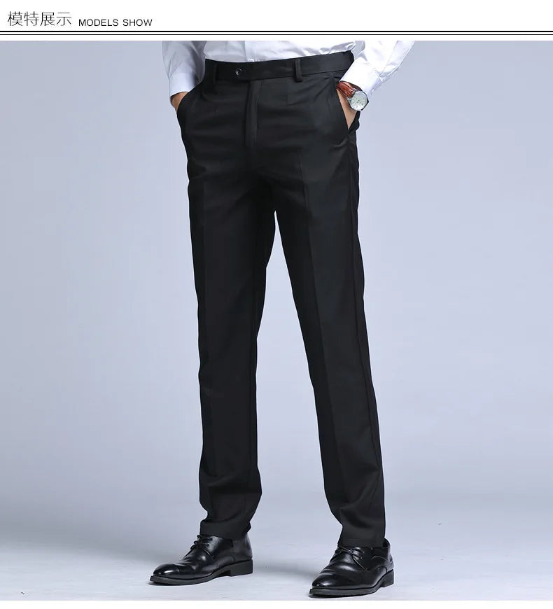 New Men's Dress Suit Pants Elastic Straight Formal Business Office Club Party Trousers for Men Solid Slim Casual Pants Oversize