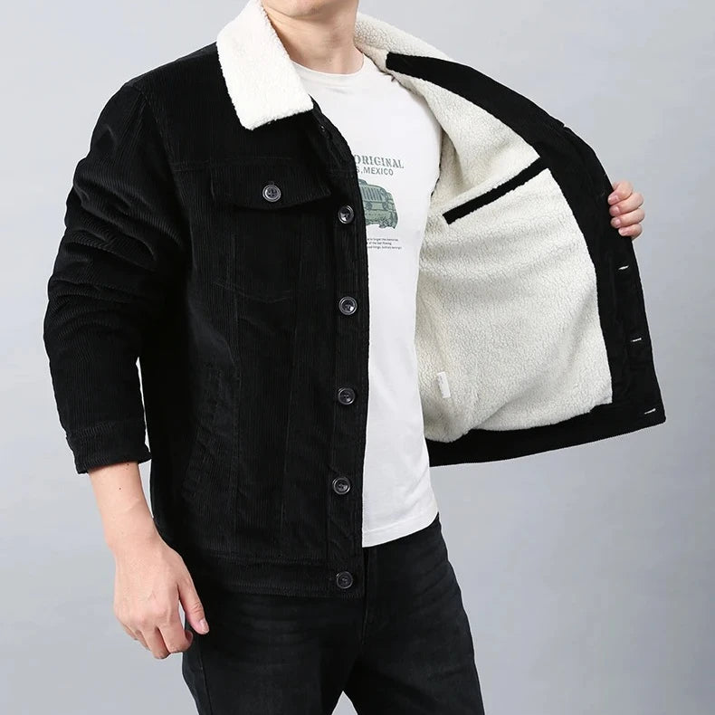 Male Cotton Jackets Padded Warm Loose Parka Coat Corduroy Short Jacket Man Solid Zip Windbreaker Winter Men's Fleece Jacket