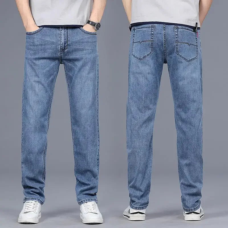 Men's Jeans Elastic Man Cowboy Pants Stretch Trousers Straight Light Blue Comfortable Xs 2025 Fashion Washed Y2k Streetwear