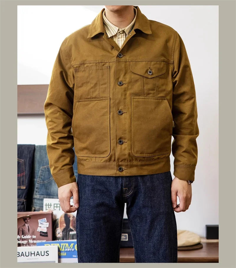 Red Tornado Waxed Canvas Cruiser Jacket Water Resistant Rugged Style Men's Work Outerwear