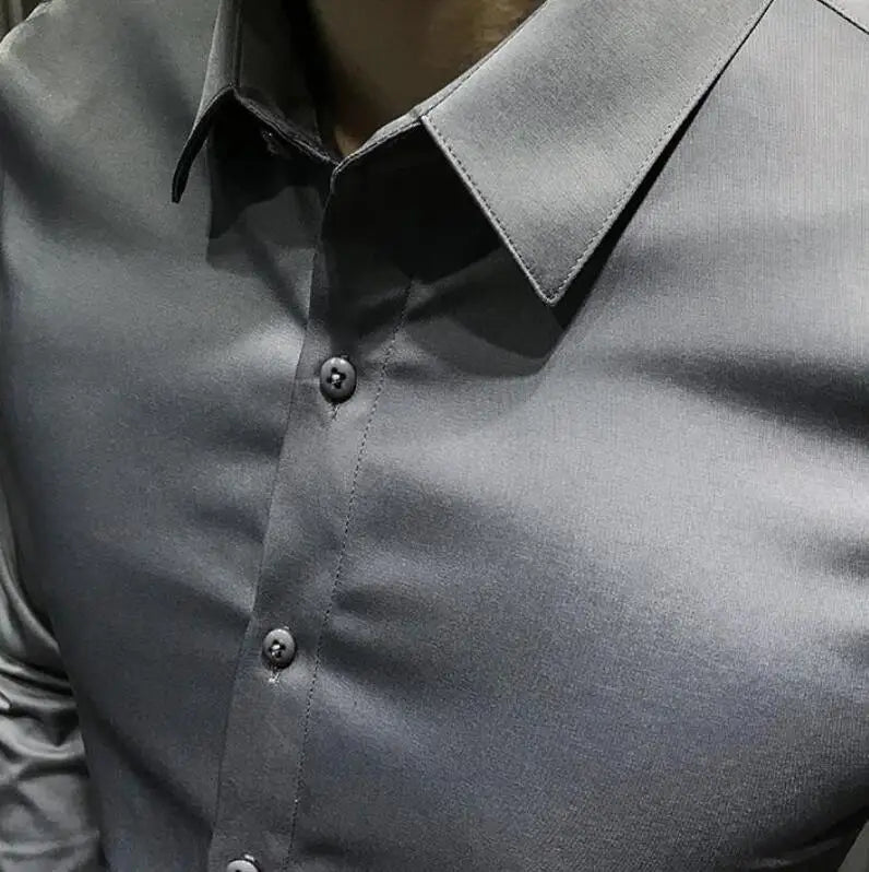 Dress Shirt Long Sleeve Silk Business Plain Man Tops Formal Shirts and Blouses for Men Office Cotton with Collar S Cool Clothing