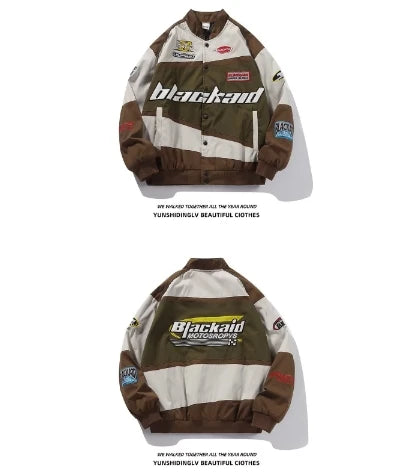 Trendy Y2k Autumn Varsity Jacket Long Sleeve Motorcycle Jacket Racing Baseball Jackets Women Printed Loose Coat Single-breasted