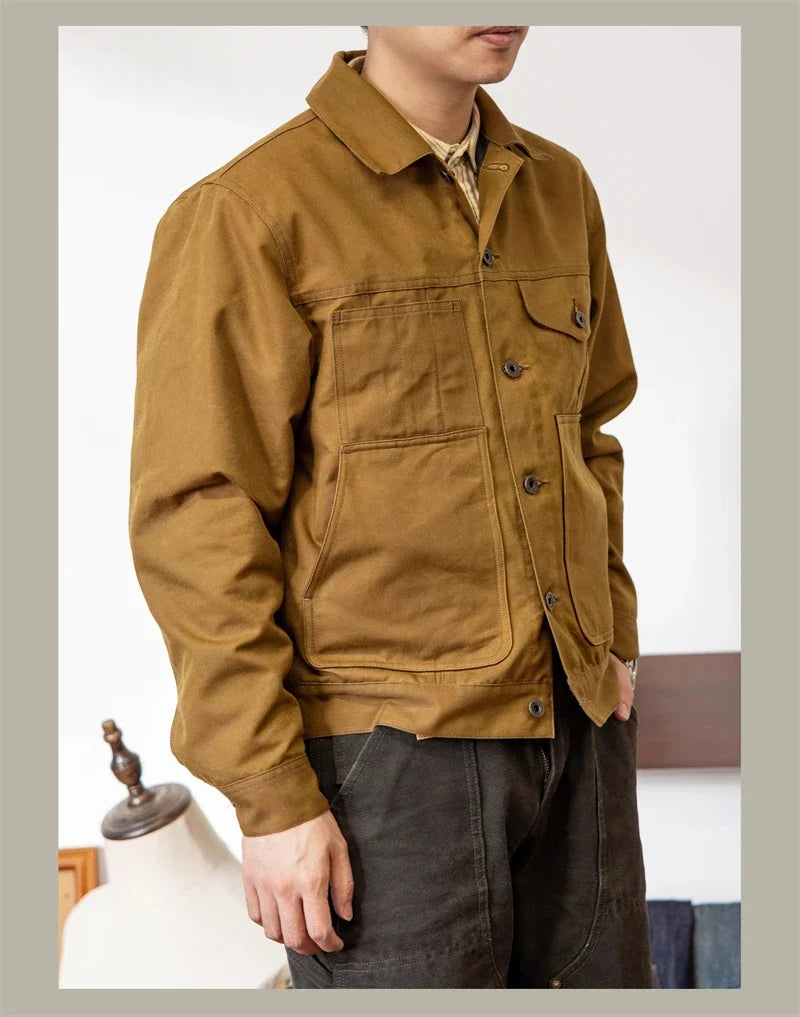 Red Tornado Waxed Canvas Cruiser Jacket Water Resistant Rugged Style Men's Work Outerwear