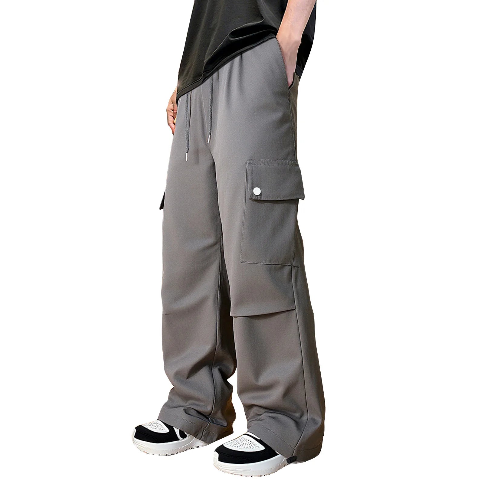 Men'S Casual Fashion Work Trousers Solid Color Multi-Color Loose Pocket Work Trousers Men'S Home Trousers Nine-Point Trousers