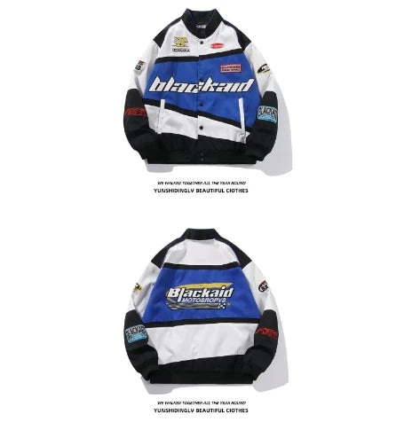 Trendy Y2k Autumn Varsity Jacket Long Sleeve Motorcycle Jacket Racing Baseball Jackets Women Printed Loose Coat Single-breasted