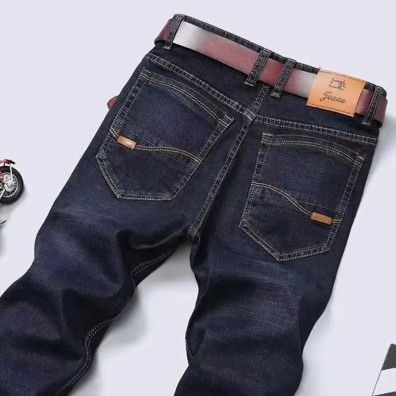 Men Fashion Straight Jeans Men 2024 New Stretch Slim Fit Pants Comfortable Soft Business Denim Trousers Male Brand Clothing