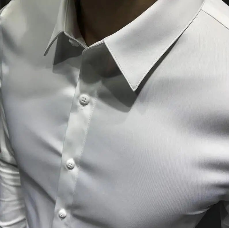 Dress Shirt Long Sleeve Silk Business Plain Man Tops Formal Shirts and Blouses for Men Office Cotton with Collar S Cool Clothing