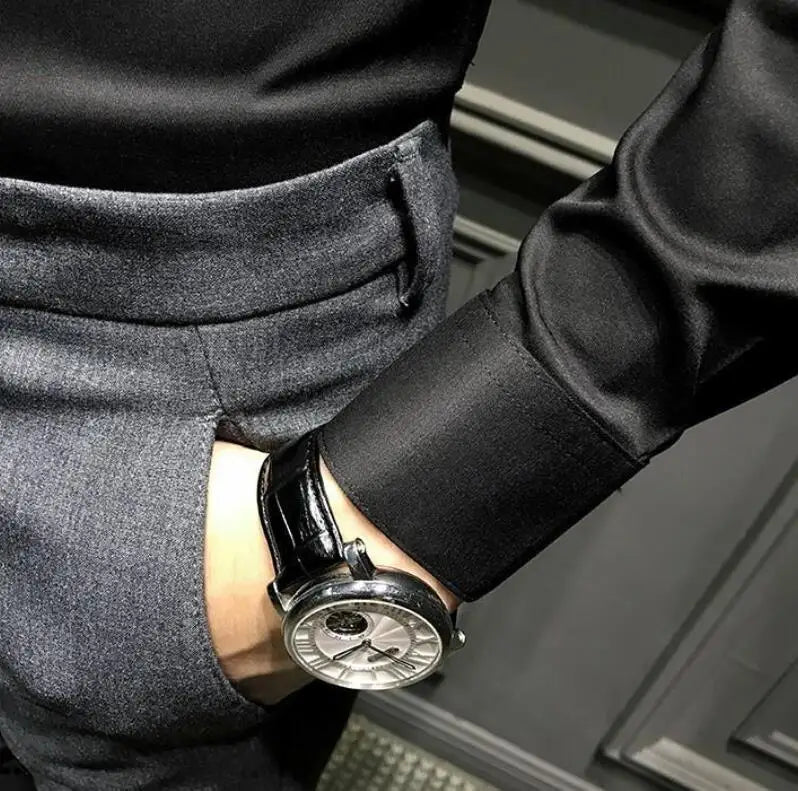 Dress Shirt Long Sleeve Silk Business Plain Man Tops Formal Shirts and Blouses for Men Office Cotton with Collar S Cool Clothing