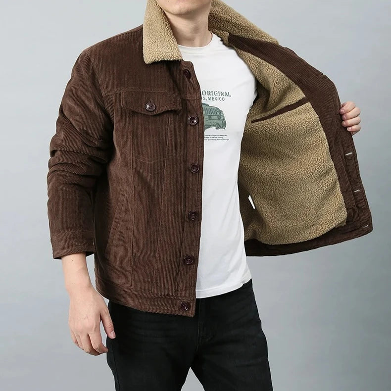 Male Cotton Jackets Padded Warm Loose Parka Coat Corduroy Short Jacket Man Solid Zip Windbreaker Winter Men's Fleece Jacket
