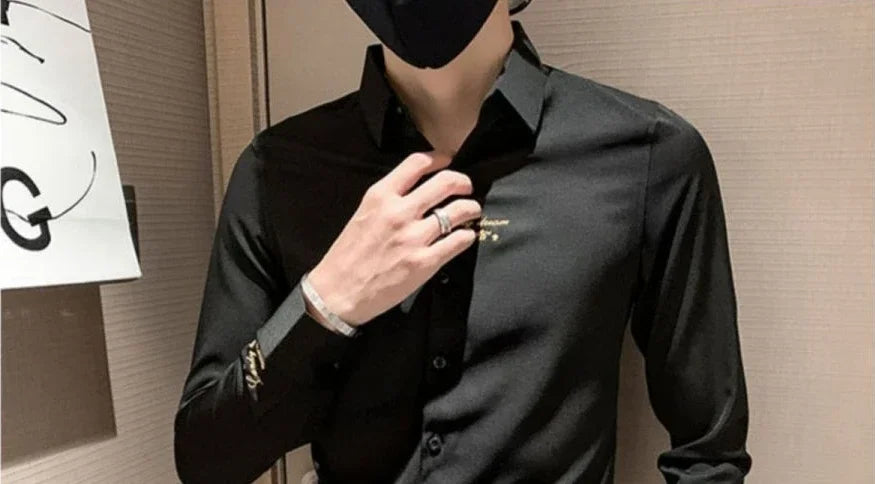 Shirts For Men Long Sleeve Embroidery White Man Shirt Social Cheap Things With Vintage Sleeves Slim Fit Sale Fashion 2025