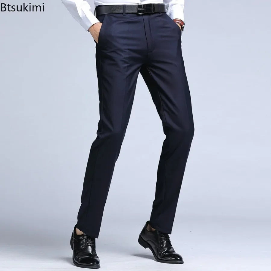 New Men's Dress Suit Pants Elastic Straight Formal Business Office Club Party Trousers for Men Solid Slim Casual Pants Oversize
