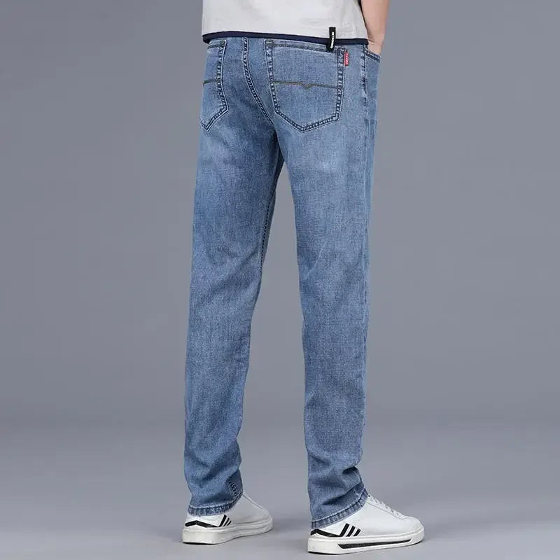Men's Jeans Elastic Man Cowboy Pants Stretch Trousers Straight Light Blue Comfortable Xs 2025 Fashion Washed Y2k Streetwear
